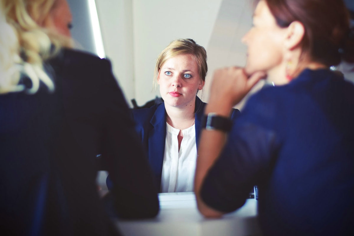 a woman being interviewed