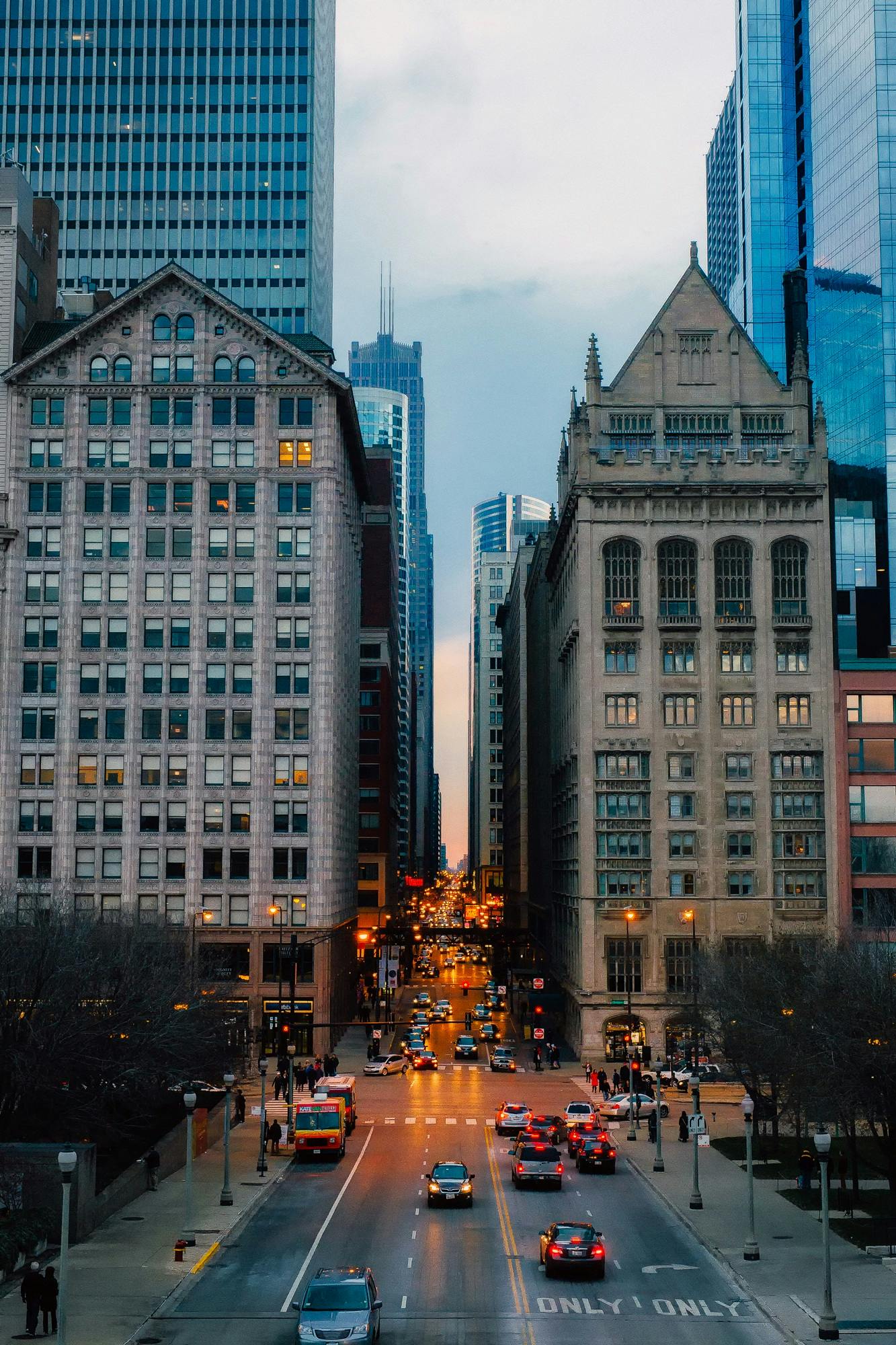 Buildings along a downtown Chicago street.
